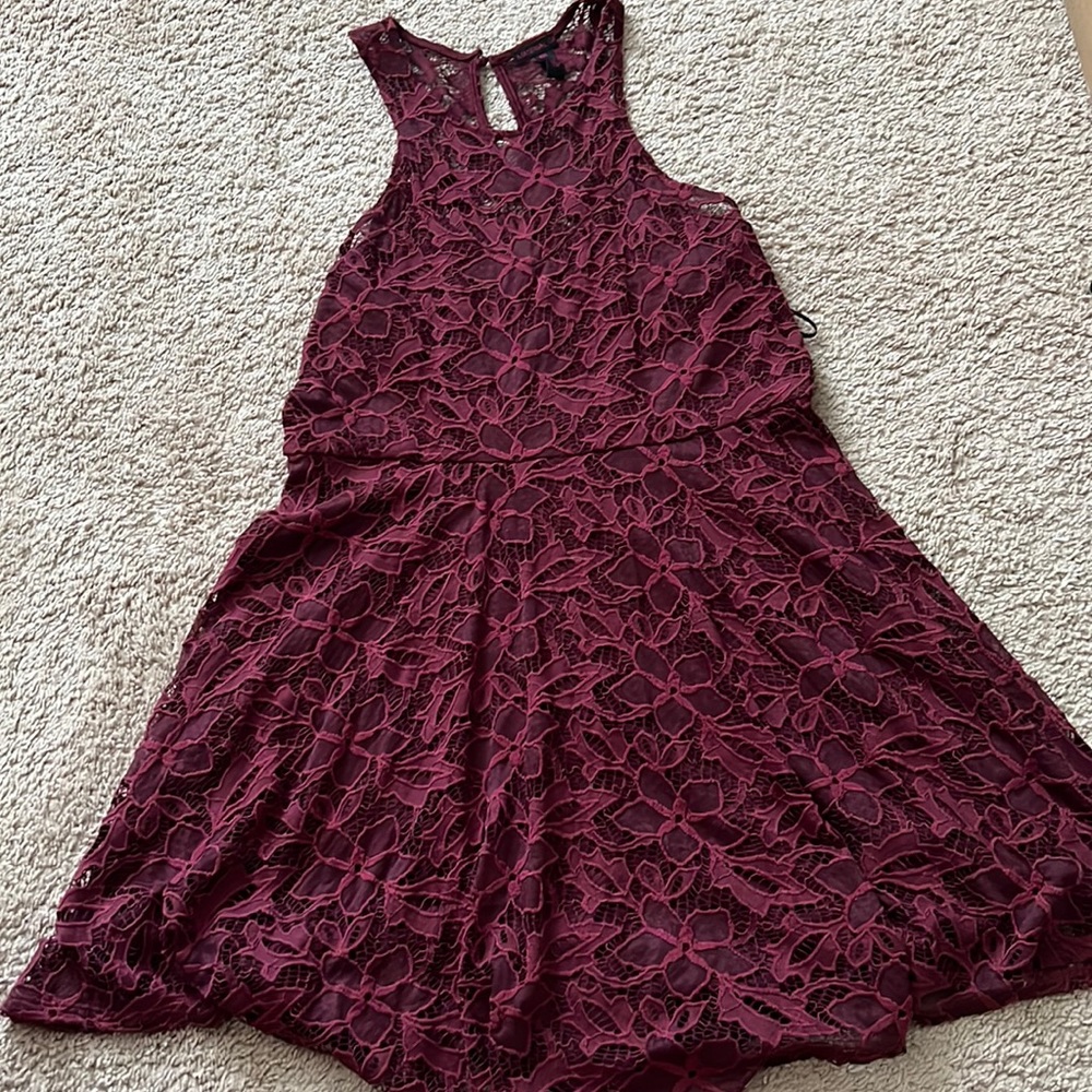 Magenta color lace dress with dress under so no see through
